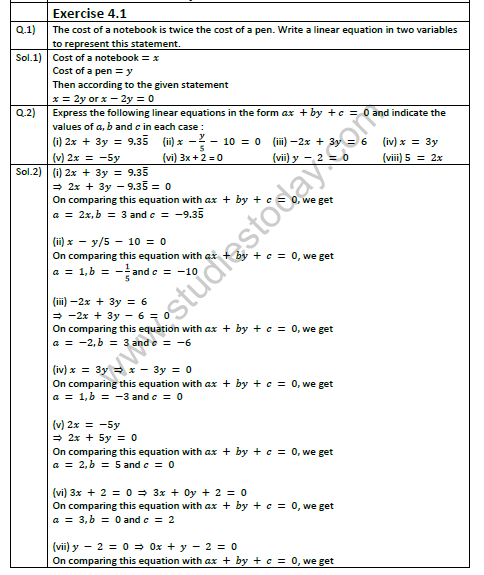 Ncert Solutions Class 9 Mathematics Chapter 4 Linear Equations In Two Variables 6579